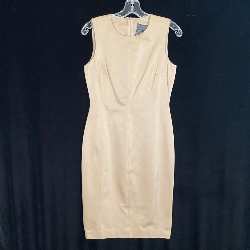 MaxMara Bodycon Sheath Dress Tan Cotton Blend Minimalist Midi Made in Italy 6